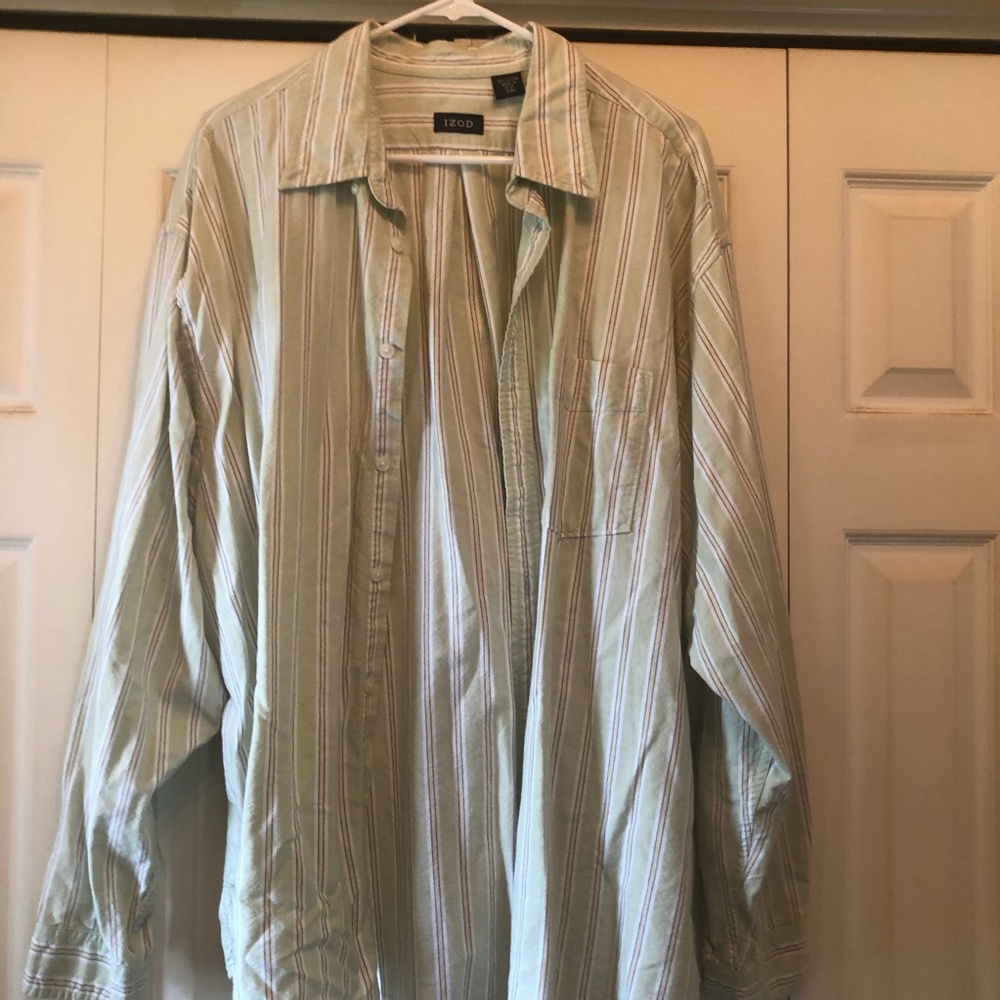 Izod Light Green Striped Cotton Button-Down Shirt